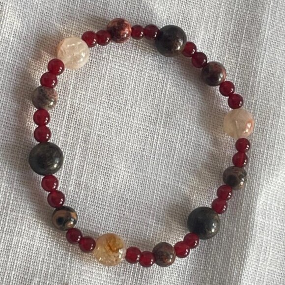 Crystal Bracelet Handmade with Carnelian & Bronzite: "Wild Spark" - Picture 1 of 4